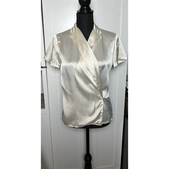 Elegant Cream Satin Blouse - Picture 1 of 16